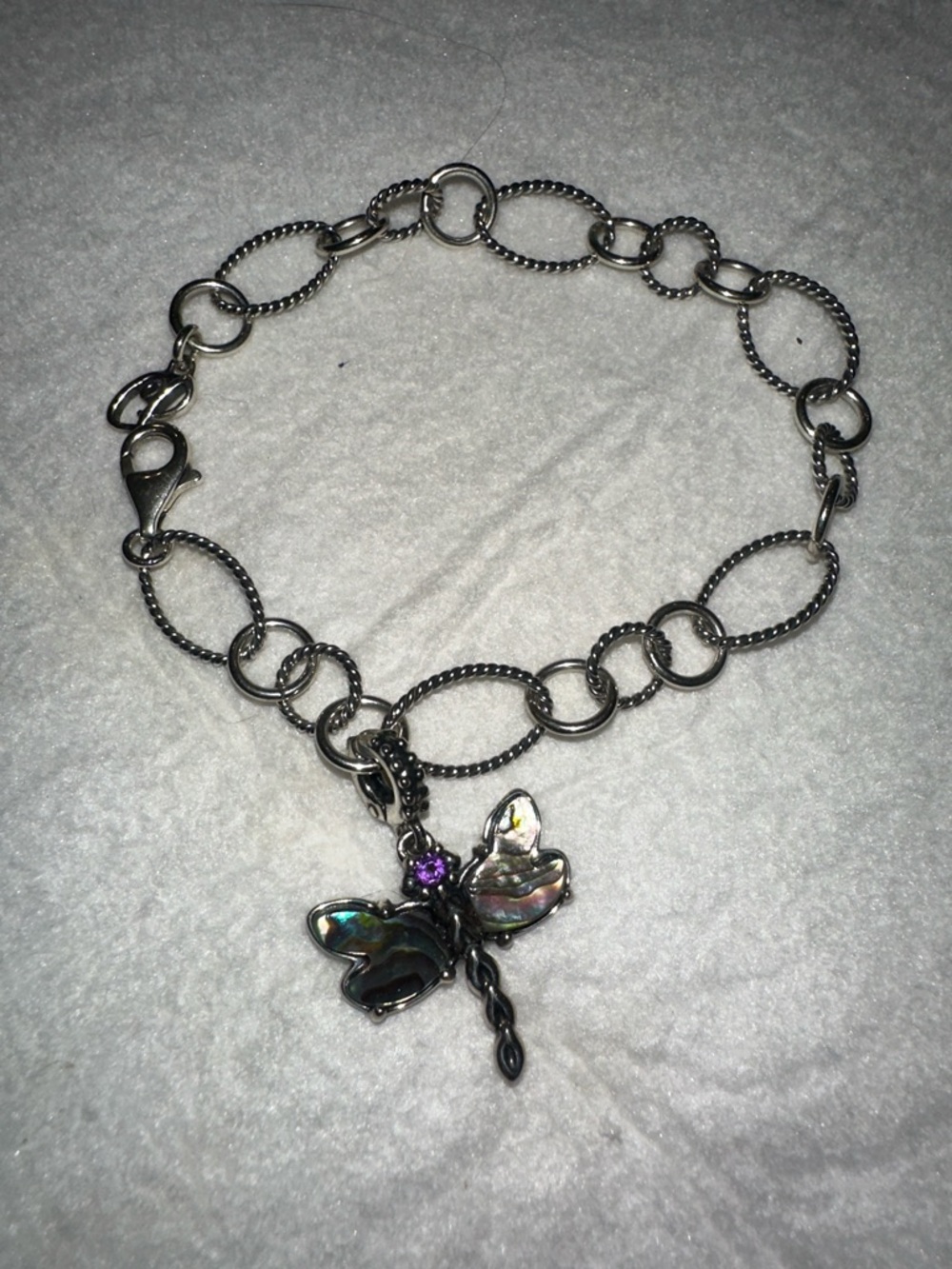 Abalone Butterfly Charm Sterling Silver-Tone Bracelet - Women Jewelry